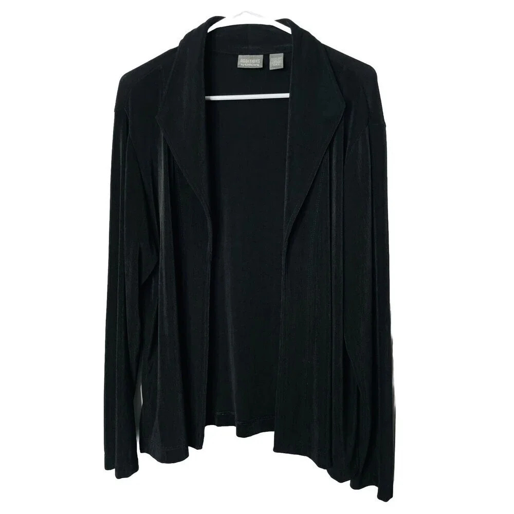 Additions by Chicos Slinky Open Cardigan Sz 3 Black Long Sleeve Stretch Womens